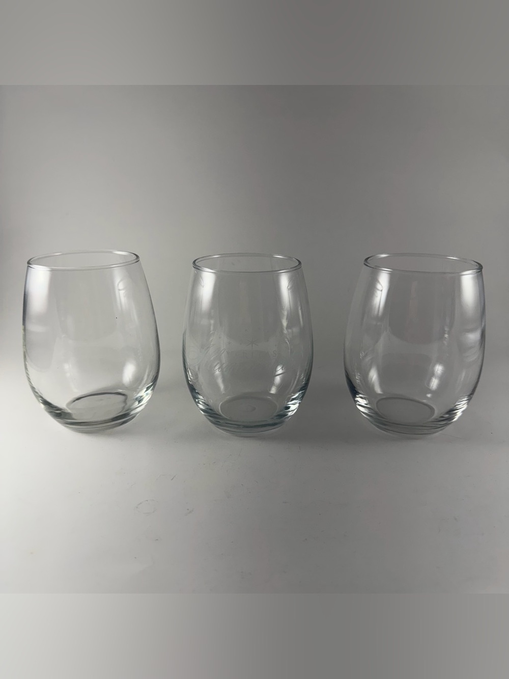 Set of 3 Stemless Wine Glasses Veritas Illuminated Clear Glass 4” Preowned